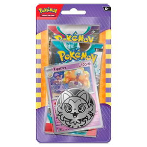 Blister de 2 sobres con carta promo de Espathra y moneda - Pokémon TCG en inglés