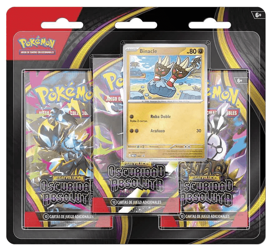 Blister de 3 sobres de Oscuridad Absoluta con carta promo de Binacle, Pokemon TCG en espanol