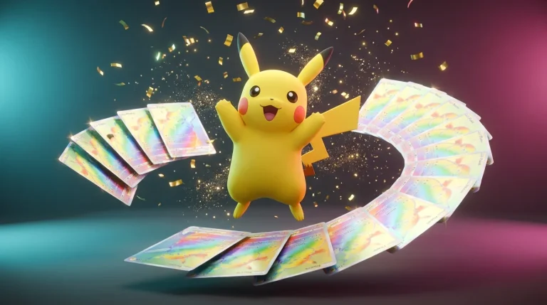 Pikachu y cartas holográficas de la colección 30 Aniversario de Pokémon