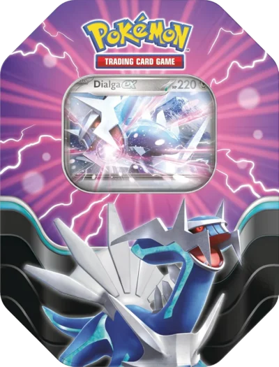 Lata Pokémon TCG Dialga ex en español con carta promocional