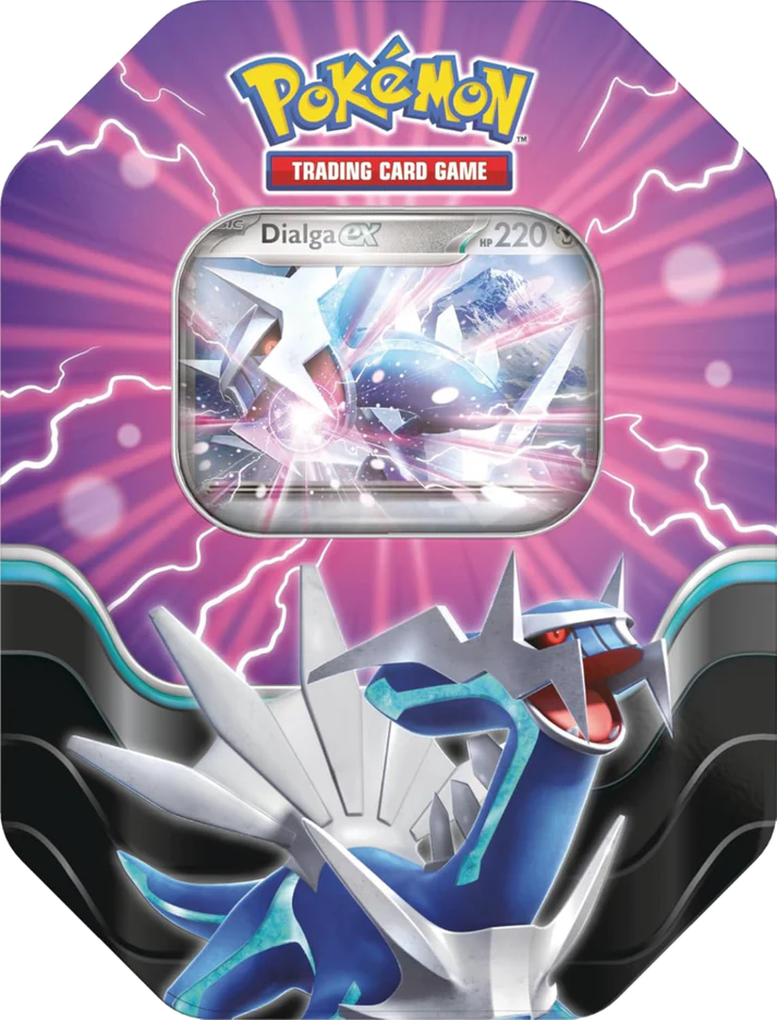 Lata Pokémon TCG Dialga ex en español con carta promocional