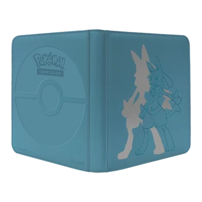 Carpeta con cremallera Lucario Ultra PRO Elite Series en polipiel azul con Poké Ball y Lucario grabados