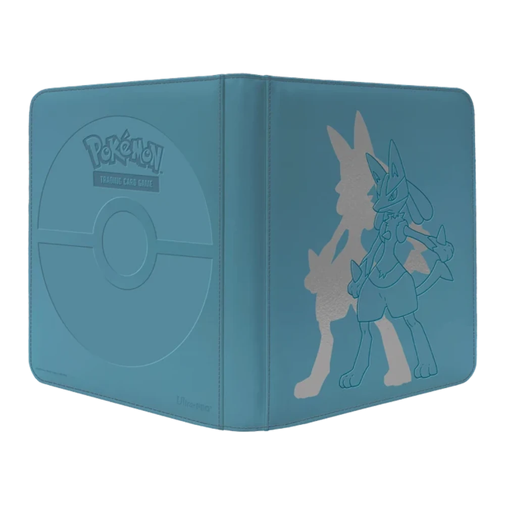 Carpeta con cremallera Lucario Ultra PRO Elite Series en polipiel azul con Poké Ball y Lucario grabados